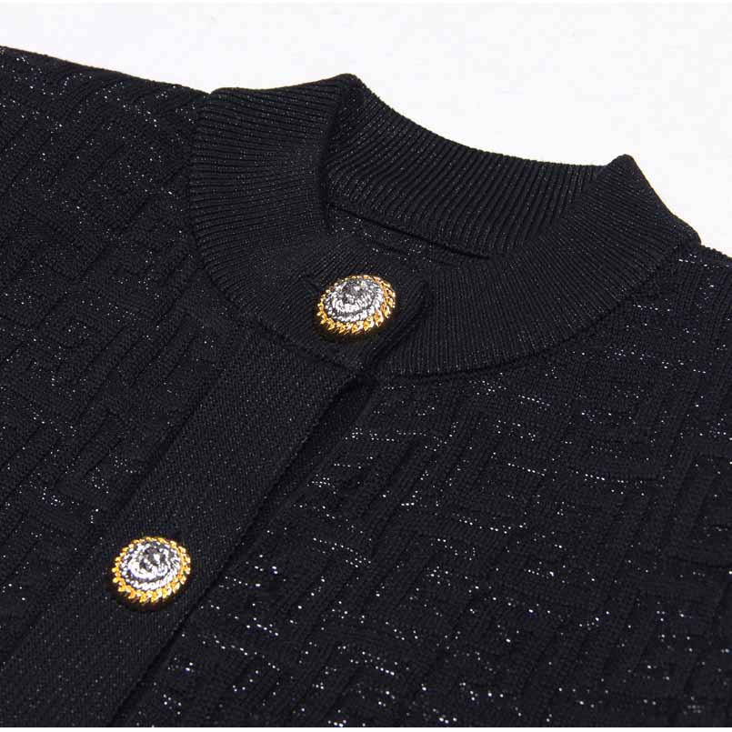 Knitted Button-Up Jacket Round Collar Cardigan Coat