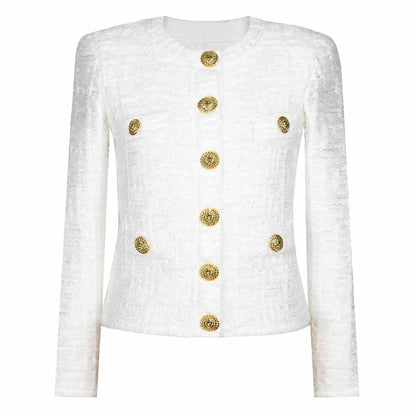 Knitted Buttons Tweed Jacket Cardigan Coat