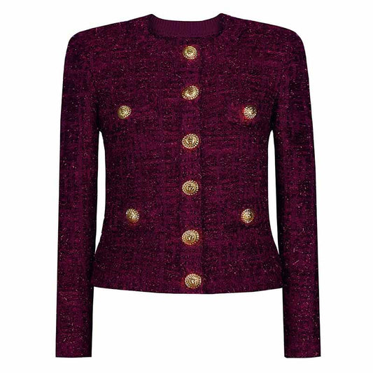 Knitted Buttons Tweed Jacket Cardigan Coat