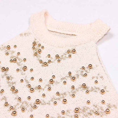 Knitted Halter Cropped Tops for Women Knit Tank Tops With Nail beads