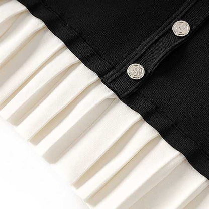 Knitted Short Dress Button-Up Short Sleeve Slim Fit Mini Dress