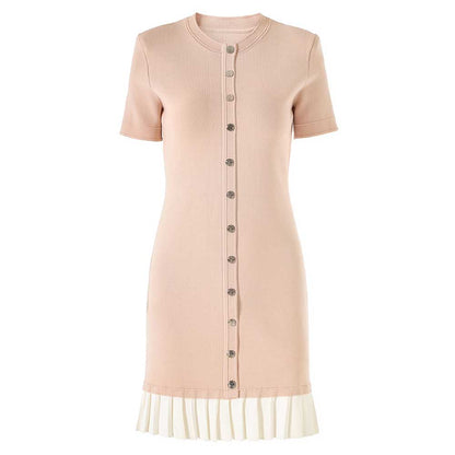 Knitted Short Dress Button-Up Short Sleeve Slim Fit Mini Dress
