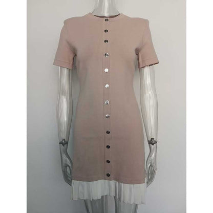 Knitted Short Dress Button-Up Short Sleeve Slim Fit Mini Dress
