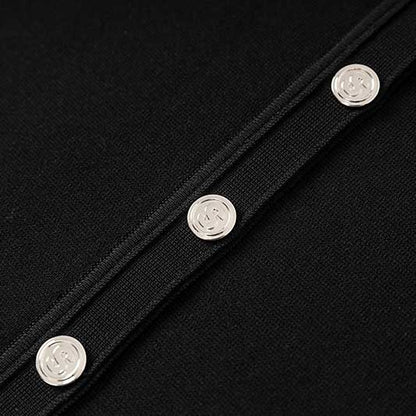 Knitted Short Dress Button-Up Short Sleeve Slim Fit Mini Dress