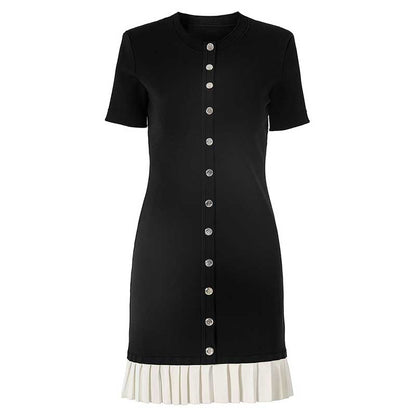 Knitted Short Dress Button-Up Short Sleeve Slim Fit Mini Dress