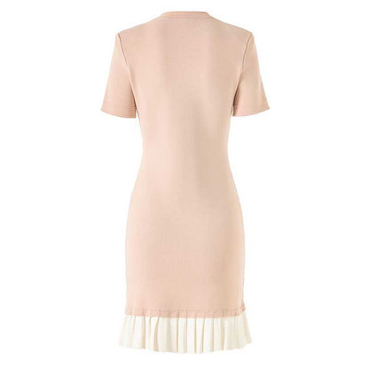 Knitted Short Dress Button-Up Short Sleeve Slim Fit Mini Dress