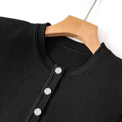 Knitted Short Dress Button-Up Short Sleeve Slim Fit Mini Dress