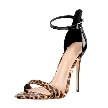 Women's Leopard Ankle Strap High Heels Sandals Prom Dress Shos Stiletto Heels