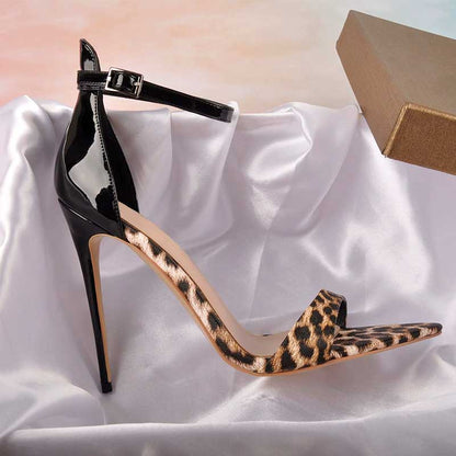 Women's Leopard Ankle Strap High Heels Sandals Prom Dress Shos Stiletto Heels