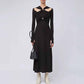 Womens Hollowed Out Twisted Slim Fit Long Sleeved Midi Dress