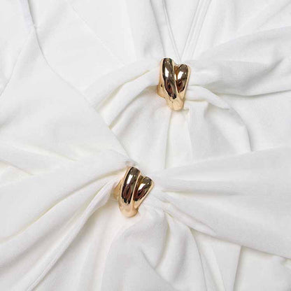 Womens Hollowed Out Twisted Slim Fit Long Sleeved Midi Dress