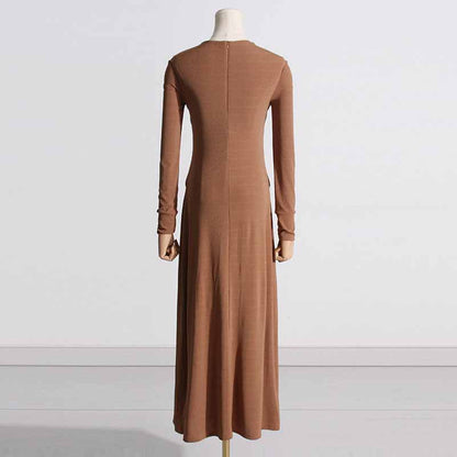 Womens Hollowed Out Twisted Slim Fit Long Sleeved Midi Dress