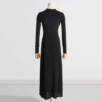 Womens Hollowed Out Twisted Slim Fit Long Sleeved Midi Dress