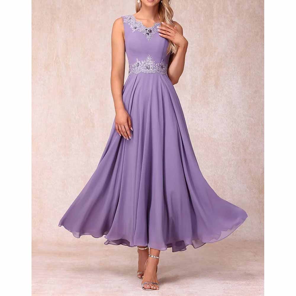 Lace Applique 2 Piece Mother of The Bride Dresses Chiffon Evening Formal Dress with Jacket