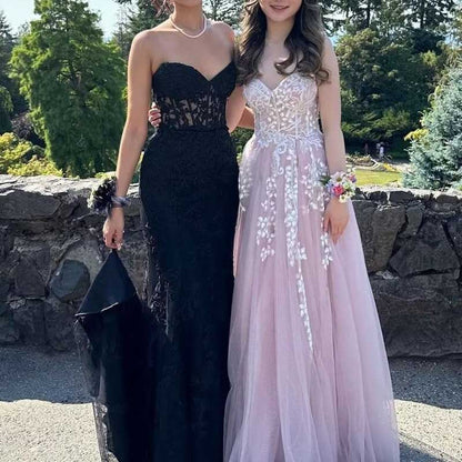 Lace Applique Mermaid Prom Dresses Spaghetti Straps Long Evening Formal Gowns