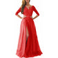 Lace Appliques Evening Dress Long Prom Dress Backlesss Bridesmaid Dress 3/4 Sleeves