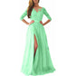 Lace Appliques Evening Dress Long Prom Dress Backlesss Bridesmaid Dress 3/4 Sleeves