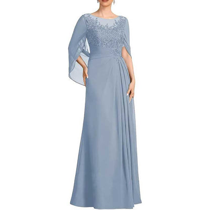 Lace Chiffon Mother of The Bride Dresses Long Cape Appliques Formal Wedding Gown