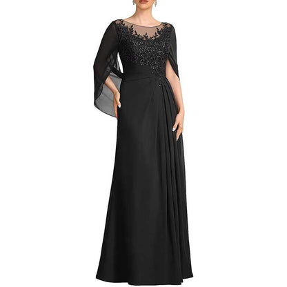 Lace Chiffon Mother of The Bride Dresses Long Cape Appliques Formal Wedding Gown