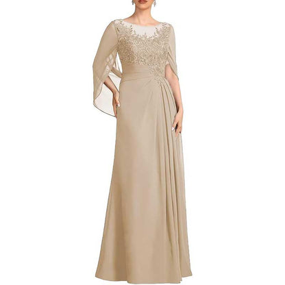 Lace Chiffon Mother of The Bride Dresses Long Cape Appliques Formal Wedding Gown