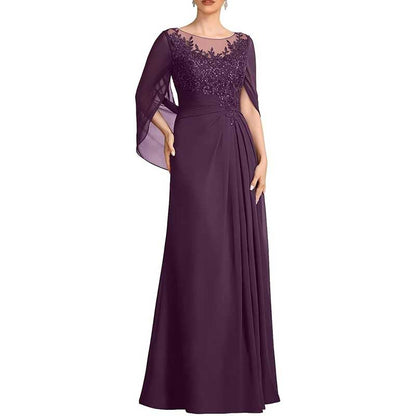 Lace Chiffon Mother of The Bride Dresses Long Cape Appliques Formal Wedding Gown