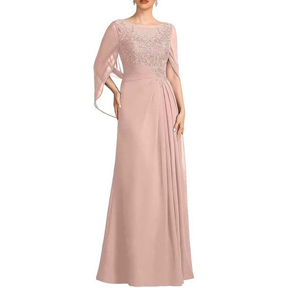Lace Chiffon Mother of The Bride Dresses Long Cape Appliques Formal Wedding Gown