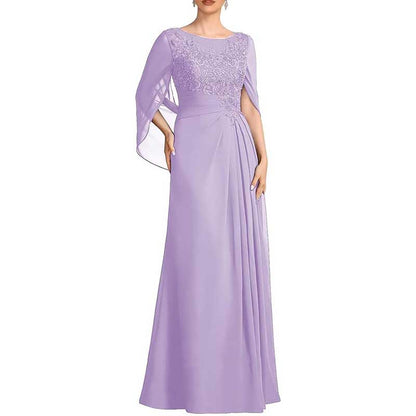 Lace Chiffon Mother of The Bride Dresses Long Cape Appliques Formal Wedding Gown