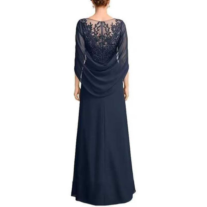 Lace Chiffon Mother of The Bride Dresses Long Cape Appliques Formal Wedding Gown