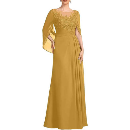 Lace Chiffon Mother of The Bride Dresses Long Cape Appliques Formal Wedding Gown