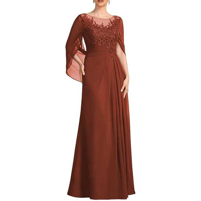 Lace Chiffon Mother of The Bride Dresses Long Cape Appliques Formal Wedding Gown
