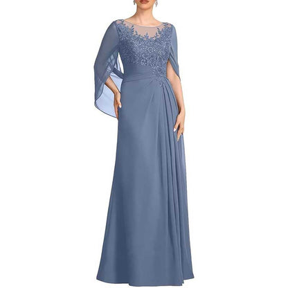 Lace Chiffon Mother of The Bride Dresses Long Cape Appliques Formal Wedding Gown