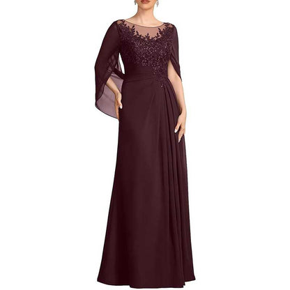 Lace Chiffon Mother of The Bride Dresses Long Cape Appliques Formal Wedding Gown