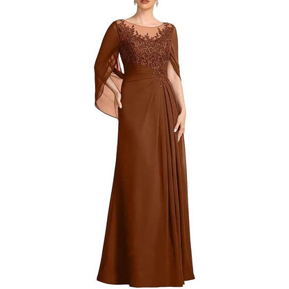 Lace Chiffon Mother of The Bride Dresses Long Cape Appliques Formal Wedding Gown