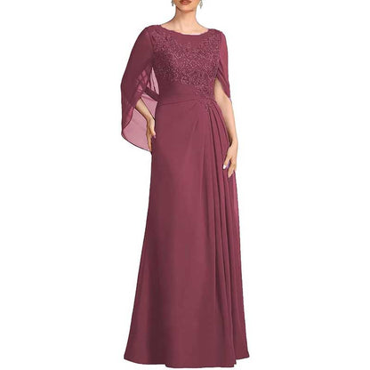 Lace Chiffon Mother of The Bride Dresses Long Cape Appliques Formal Wedding Gown