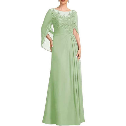 Lace Chiffon Mother of The Bride Dresses Long Cape Appliques Formal Wedding Gown
