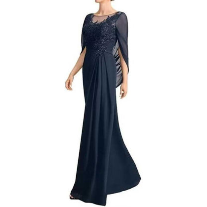 Lace Chiffon Mother of The Bride Dresses Long Cape Appliques Formal Wedding Gown