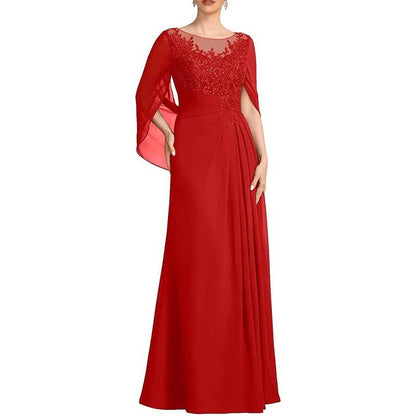 Lace Chiffon Mother of The Bride Dresses Long Cape Appliques Formal Wedding Gown