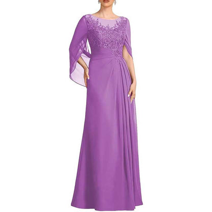 Lace Chiffon Mother of The Bride Dresses Long Cape Appliques Formal Wedding Gown