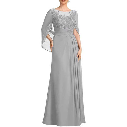 Lace Chiffon Mother of The Bride Dresses Long Cape Appliques Formal Wedding Gown