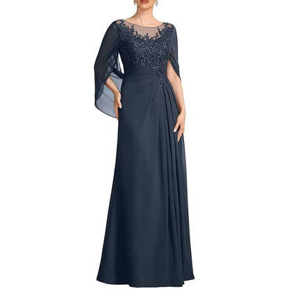 Lace Chiffon Mother of The Bride Dresses Long Cape Appliques Formal Wedding Gown