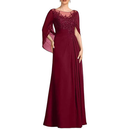 Lace Chiffon Mother of The Bride Dresses Long Cape Appliques Formal Wedding Gown