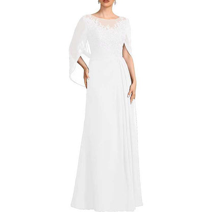 Lace Chiffon Mother of The Bride Dresses Long Cape Appliques Formal Wedding Gown