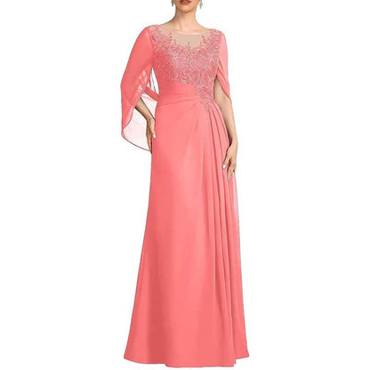 Lace Chiffon Mother of The Bride Dresses Long Cape Appliques Formal Wedding Gown