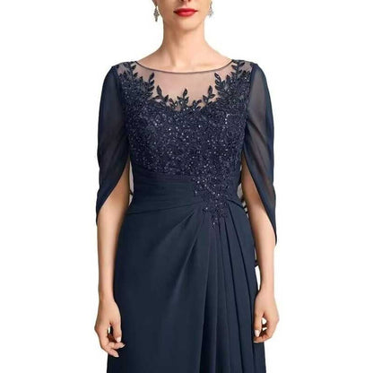 Lace Chiffon Mother of The Bride Dresses Long Cape Appliques Formal Wedding Gown