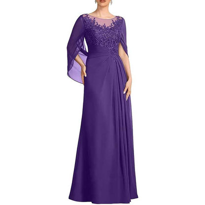 Lace Chiffon Mother of The Bride Dresses Long Cape Appliques Formal Wedding Gown