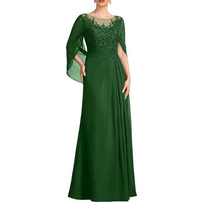 Lace Chiffon Mother of The Bride Dresses Long Cape Appliques Formal Wedding Gown