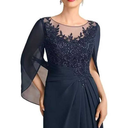 Lace Chiffon Mother of The Bride Dresses Long Cape Appliques Formal Wedding Gown