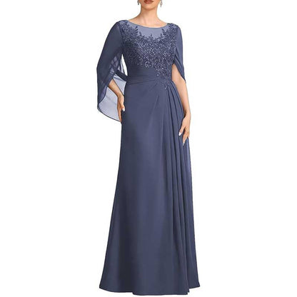 Lace Chiffon Mother of The Bride Dresses Long Cape Appliques Formal Wedding Gown