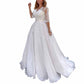 Lace Chiffon V Neck Off Shoulder Half Sleeves A-line Wedding Dress Bridal Gown