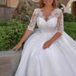 Lace Chiffon V Neck Off Shoulder Half Sleeves A-line Wedding Dress Bridal Gown